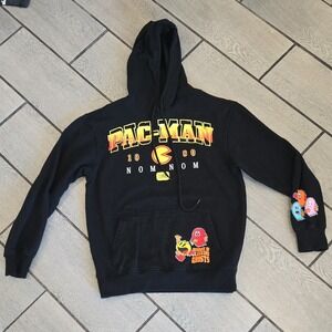 Pac-Man 1980 Nom Nom Graphic‎ Hoodie Black Retro Arcade Gaming Sweatshirt Mens